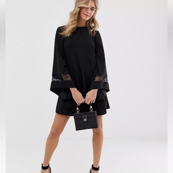 ASOS Lace Insert Black Shift Dress - Picture 3 of 6